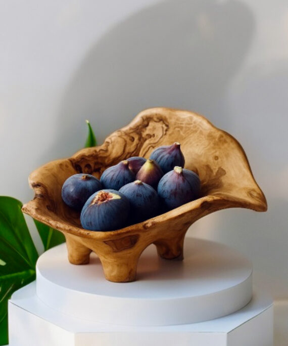 Corbeille à Fruits Unique en Bois d’Olive Sculpté à la Main – Décoration Écologique et Élégante